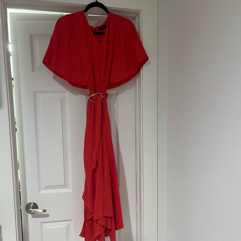 AMAZING Women’s Retro Style Asymmetrical Dress With pink/red jacquard pattern
